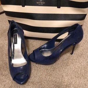 White House Black Market Blue Snakeskin Heels